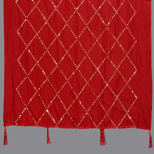 KEMZA Women's Embroidered Cotton Mirror Dupatta (Red) in Checks Pattern - Image 5