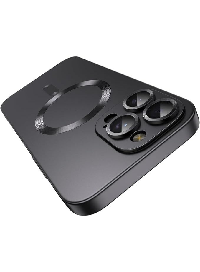 Compatible with Magnetic for iPhone 12 Pro Case [Compatible with MagSafe][Built-in Camera Lens Protector] Slim Soft Silicone Bumper Shockproof Metallic Luster Phone Case (Black) - Image 1