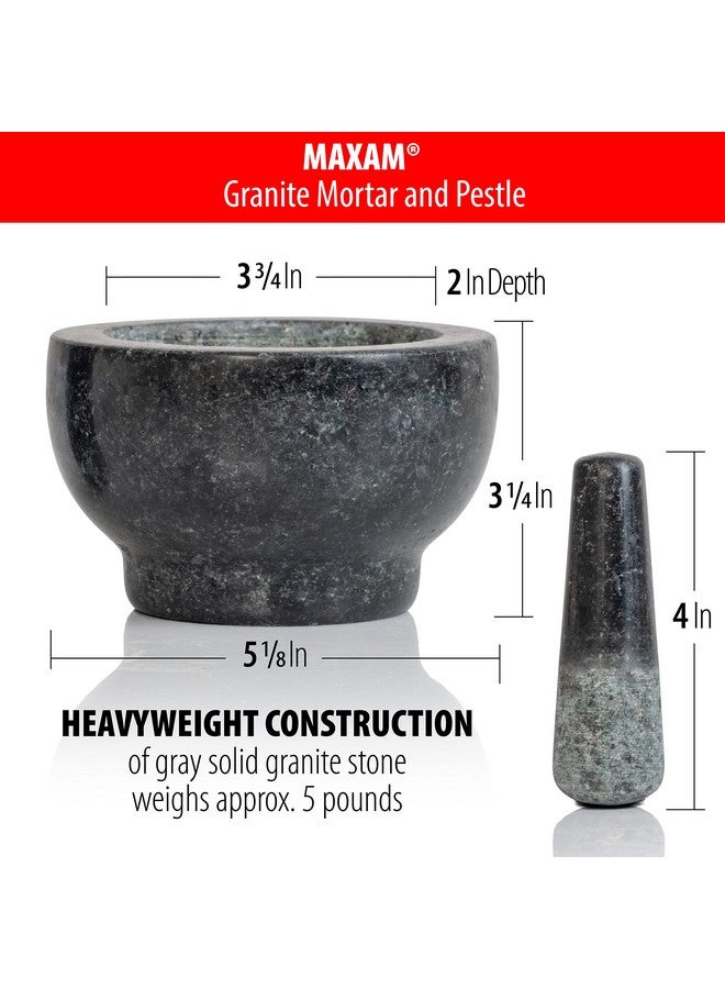 Maxam Maxam Mortar and Pestle Set - 5 Inch - Heavy Natural Granite Spice Grinder Bowl, Herb Crusher, Make Fresh Guacamole at Home  - Image 2