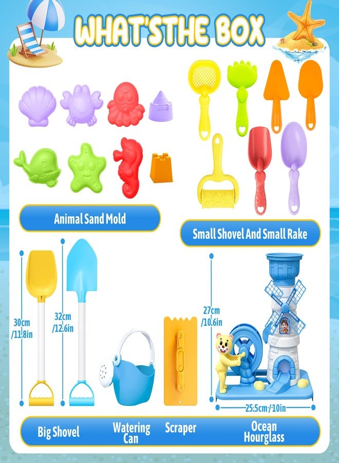 deAO Beach Toys for Kids 21 Pcs Sand Toys Set Includes Wagon Water Wheel Beach Tool Kit Watering Can Molds Summer Gifts for Toddlers Ages 3-12 - Image 3