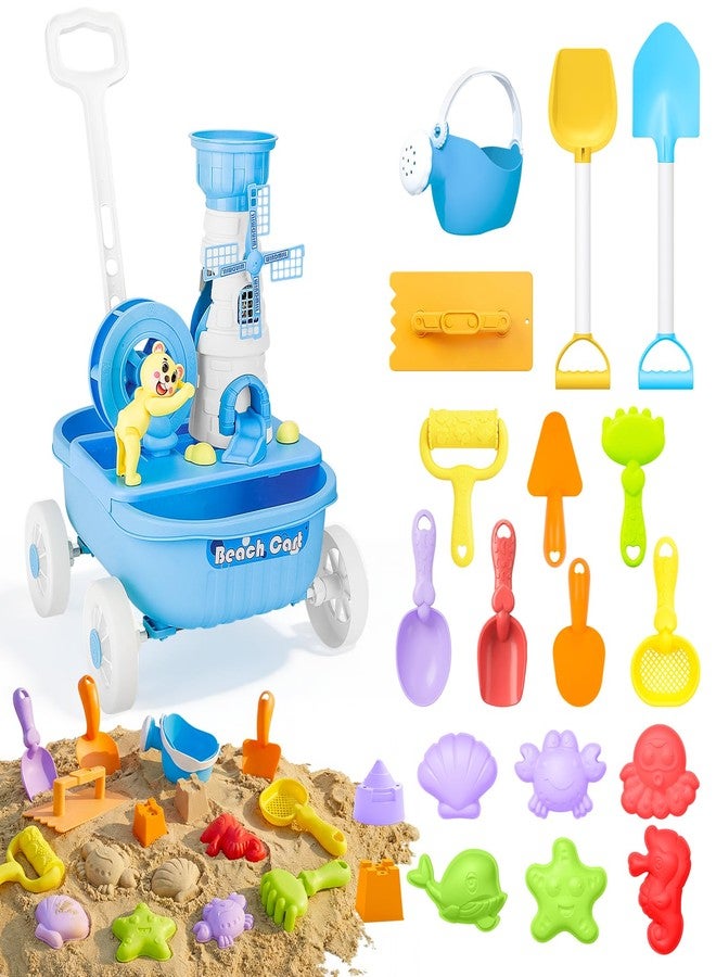 deAO Beach Toys for Kids 21 Pcs Sand Toys Set Includes Wagon Water Wheel Beach Tool Kit Watering Can Molds Summer Gifts for Toddlers Ages 3-12 - Image 1