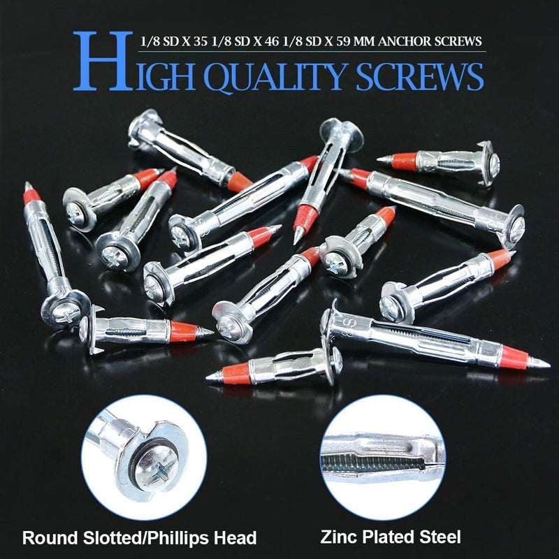 Glarks 60 قطعة من مسامير تثبيت الحوائط الثقيلة 1/8 بوصة 35/46/59 مم معزولة بالزنك - Image 3