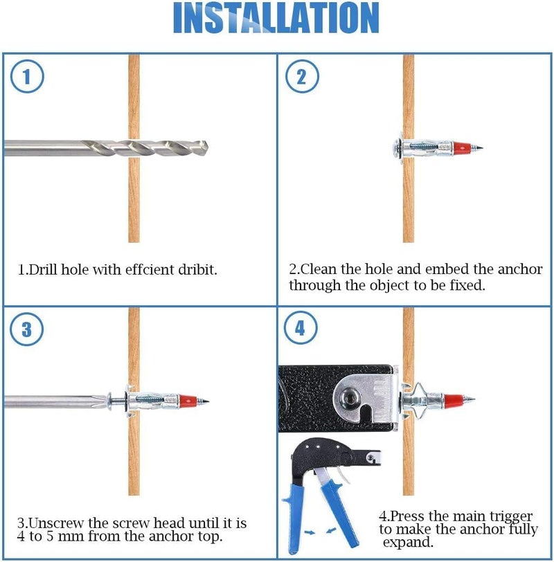 Glarks 60 قطعة من مسامير تثبيت الحوائط الثقيلة 1/8 بوصة 35/46/59 مم معزولة بالزنك - Image 5