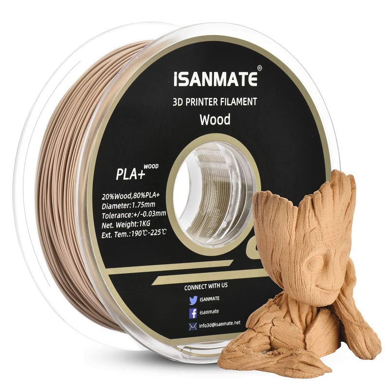 iSANMATE PLA Wood Filament 175mm 3D Printer Filament 1kgSpool 20 Real Wood Fiber