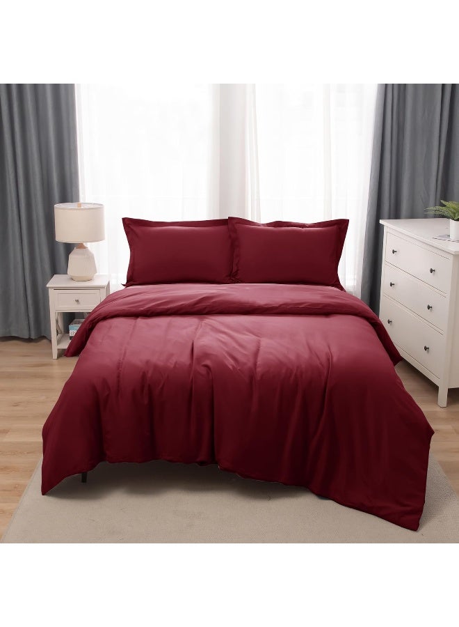 PanaX Bedding Duvet Cover Double Size Set- 1Pieces Duvet Cover 170X220Cm / 2Pieces-Pillow Shams 50X75Cm (Burgandy, Double) - Image 1