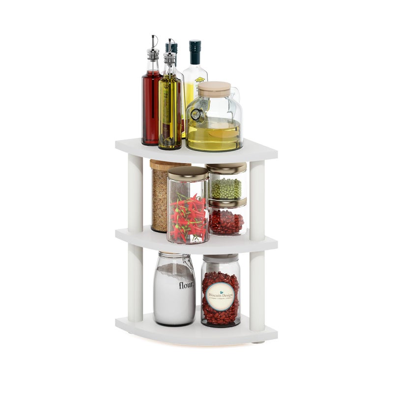 Furinno Turn-N-Tube Kitchen Countertop Organizer, 3-Tier Corner Countertop Organizer Shelf, Corner Shelf, for Kitchen, Pantry, Organizers and Storage, White - Image 1