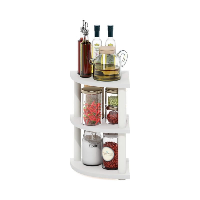 Furinno Turn-N-Tube Kitchen Countertop Organizer, 3-Tier Corner Countertop Organizer Shelf, Corner Shelf, for Kitchen, Pantry, Organizers and Storage, White - Image 3