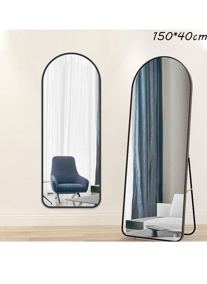 Arabest - Mirror Full Length 150Cm-40Cm Arched Aluminum Alloy Large Standing Dressing Mirror Hanging Leaning Against Wall Mounted Mirror With Stand For Bedroom Locker Room Living Room Black - Image 1