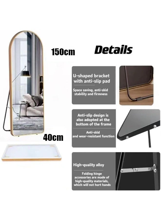 Arabest - Mirror Full Length 150Cm-40Cm Arched Aluminum Alloy Large Standing Dressing Mirror Hanging Leaning Against Wall Mounted Mirror With Stand For Bedroom Locker Room Living Room Black - Image 1