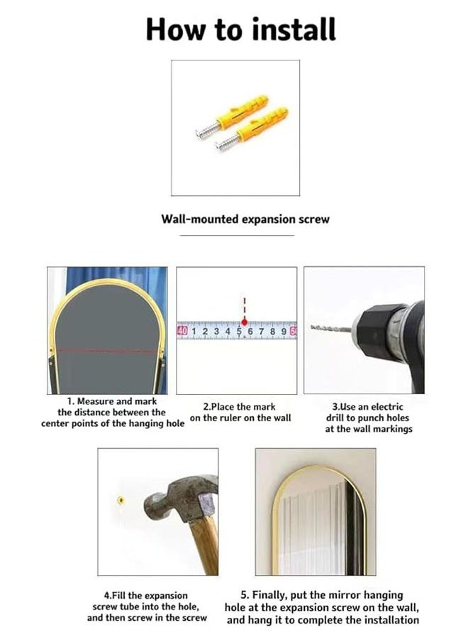 Arabest - Mirror Full Length 150Cm-40Cm Arched Aluminum Alloy Large Standing Dressing Mirror Hanging Leaning Against Wall Mounted Mirror With Stand For Bedroom Locker Room Living Room Black - Image 1