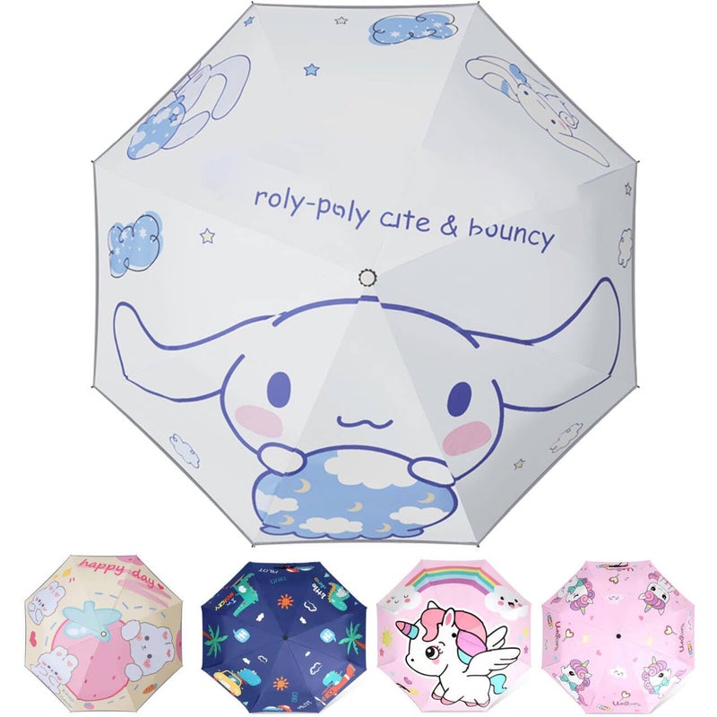 Hannstar Automatic Kids Umbrella, Folding Telescopic Toddler Umbrella for girls & boys, UV/Sun Protection - Strong and Portable - Compact, Durable, Lightweight Cute Kitty Brolly - Image 1