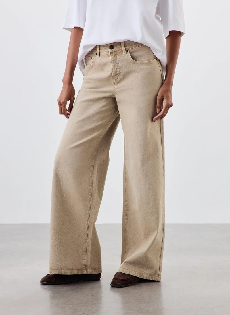 Matalan Sand Wide Leg Stretch Jeans