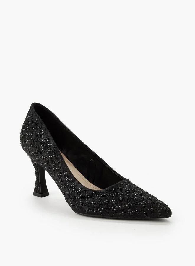 Celeste BLACK Women Embellished Flared Heel Pumps for Women | Best Price UAE