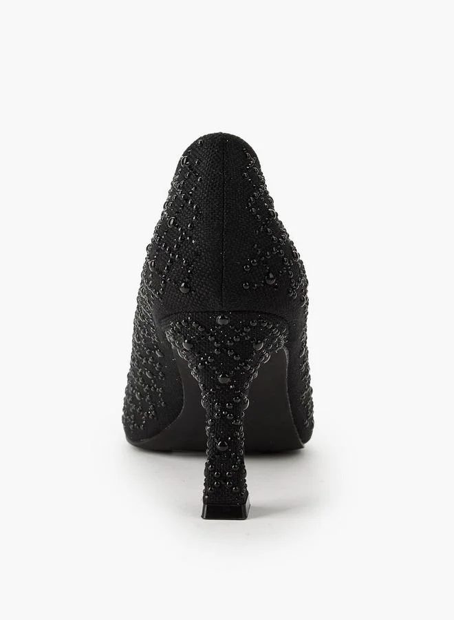 Celeste BLACK Women Embellished Flared Heel Pumps for Women | Best Price UAE