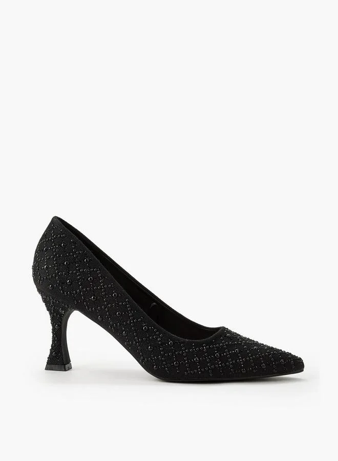 Celeste BLACK Women Embellished Flared Heel Pumps for Women | Best Price UAE
