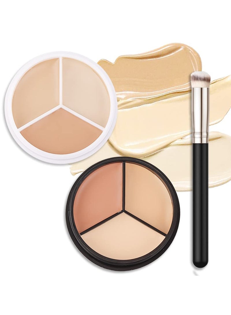 النعناع الحلو لوحتان لإخفاء عيوب الوجه بثلاثة ألوان مع فرشاة للبشرة الفاتحة والمتوسطة. لوحة كريم أساس كوريكت للهالات السوداء تحت العين ووشم الجفن. لوحة مكياج عاجي كريمي لتصحيح عيوب البشرة. - Image 1