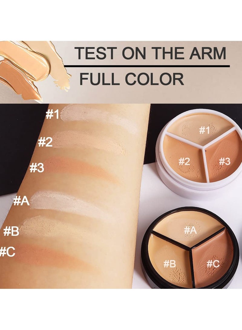 النعناع الحلو لوحتان لإخفاء عيوب الوجه بثلاثة ألوان مع فرشاة للبشرة الفاتحة والمتوسطة. لوحة كريم أساس كوريكت للهالات السوداء تحت العين ووشم الجفن. لوحة مكياج عاجي كريمي لتصحيح عيوب البشرة. - Image 3