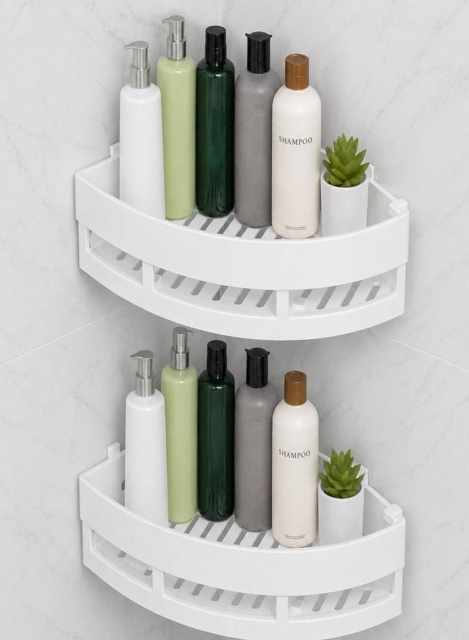 DAOUTIME 2 Pc Corner Bathroom Shelf Wall Mounted, BUYERZONE Self Adhesive Shower Organizer Rack, Waterproof Plastic Storage Stand for Kitchen, Wash Basin & Bathroom Accessories (White, 2 Pack) - Image 1