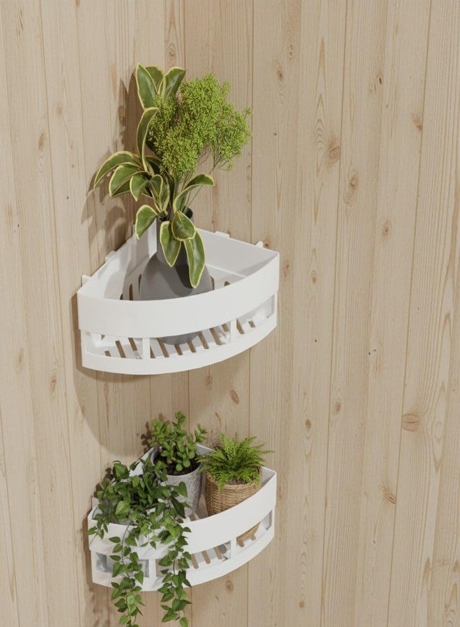 DAOUTIME 2 Pc Corner Bathroom Shelf Wall Mounted, BUYERZONE Self Adhesive Shower Organizer Rack, Waterproof Plastic Storage Stand for Kitchen, Wash Basin & Bathroom Accessories (White, 2 Pack) - Image 5