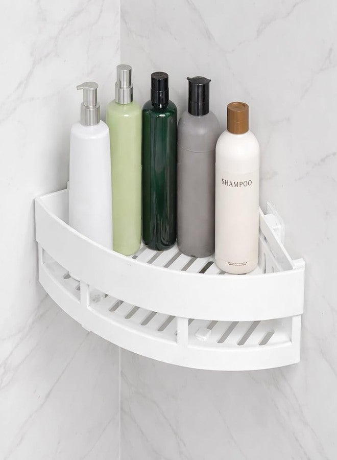 DAOUTIME 2 Pc Corner Bathroom Shelf Wall Mounted, BUYERZONE Self Adhesive Shower Organizer Rack, Waterproof Plastic Storage Stand for Kitchen, Wash Basin & Bathroom Accessories (White, 2 Pack) - Image 4