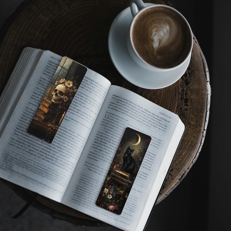 AFRITEE Gothic Dark Academia Bookmarks for Women - 20 Pcs Vintage Books Flowers Cottagecore Paper Bookmark for Novel Lovers, Retro Dark Romance Aesthetic Black Cat Skull Decorations Gift for Book Lovers - Image 3