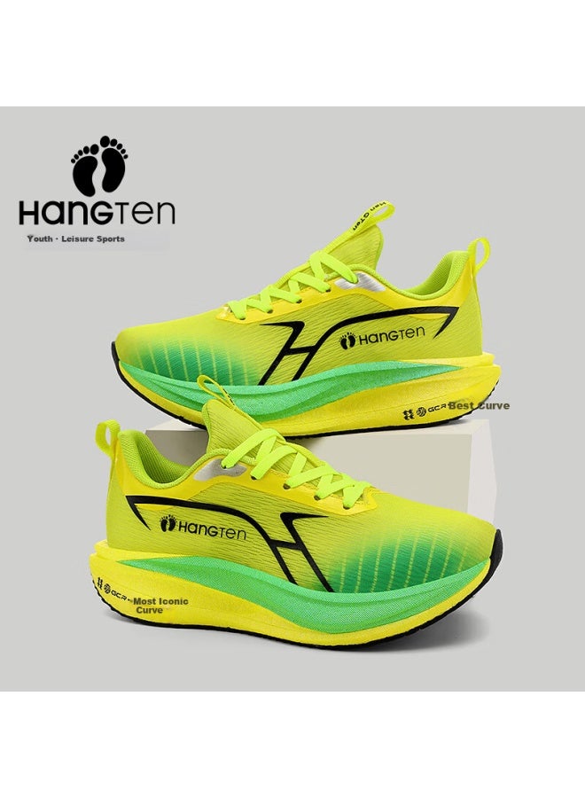 Hang Ten Men's Running Shoes Mid-exam Speed Training Mesh Lightweight Breathable Sports Shoes Yellow Green Size 40