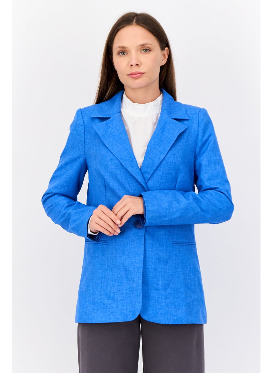 trendyol - Women Regular Fit Solid Semi-Formal Blazer, Blue - Image 1