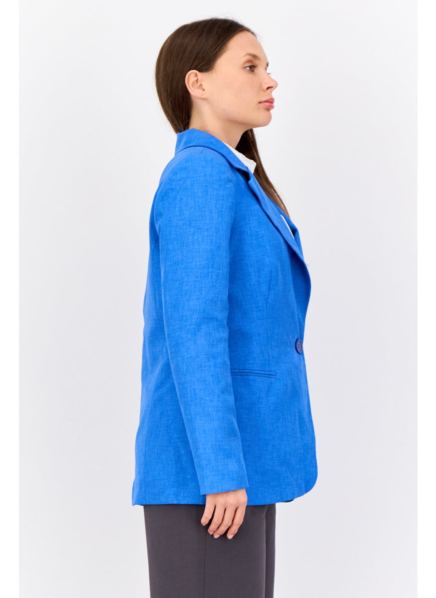 trendyol - Women Regular Fit Solid Semi-Formal Blazer, Blue - Image 1