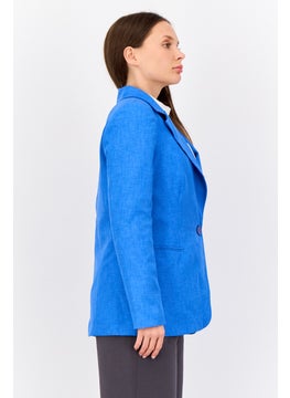 trendyol Women Regular Fit Solid Semi-Formal Blazer, Blue  - Image 2