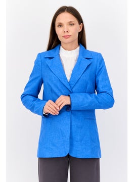 trendyol Women Regular Fit Solid Semi-Formal Blazer, Blue  - Image 1