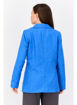 trendyol Women Regular Fit Solid Semi-Formal Blazer, Blue  - Image 3