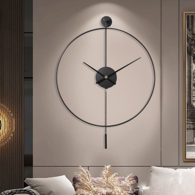 CLASSICAL LARGE DECORATIVE WALL CLOCK WITH PENDULUM MODERN NONTICKING SILENT METAL WALL CLOCKS FOR LIVING ROOM BEDROOM STUDY OFFICE20