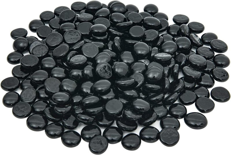 حبات زجاجية سوداء Hisredsun 290، وزن 1.35 كجم، خرز من الرخام المسطح، حجارة لملء الوعاء، حبات زجاجية لامعة، أحجار كريستالية صناعية، أحجار كريمة، أحجار زخرفية للاستخدام في الأحواض المائية، أوعية الزهور، تنسيق المناظر الطبيعية - Image 1