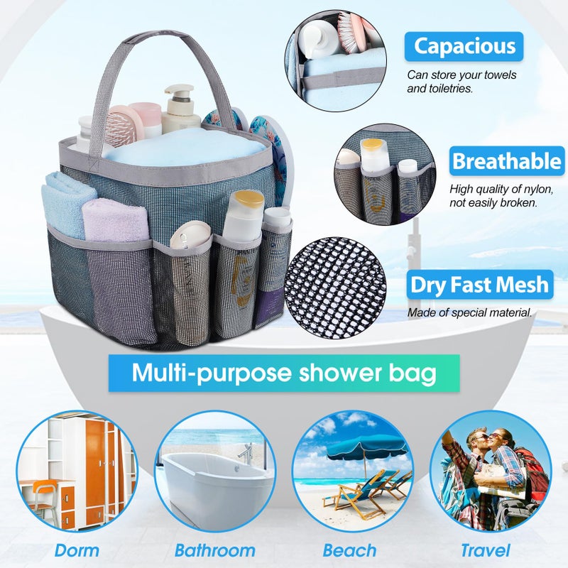 Attmu Mesh Shower Caddy Portable for College Dorm Room Essentials with 8 Pockets, Hanging Shower Caddy Dorm Basket, Quick Dry Shower Bag for Bathroom - Image 2