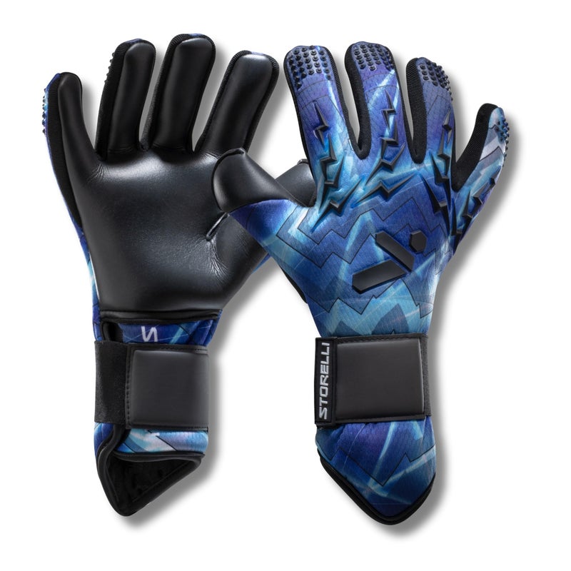 Storelli Lightning Goalkeeper Gloves HighImpact Hand Protection with 5 Builtin Finger Spines German New Basic Latex Wrist Strap Extended Cuff Youth Adults Unisex 1 Pair Blue Storm Size 8 - Image 2