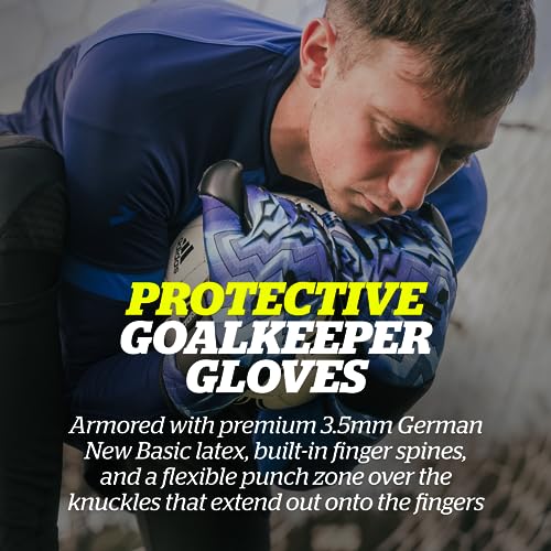 Storelli Lightning Goalkeeper Gloves HighImpact Hand Protection with 5 Builtin Finger Spines German New Basic Latex Wrist Strap Extended Cuff Youth Adults Unisex 1 Pair Blue Storm Size 8 - Image 3