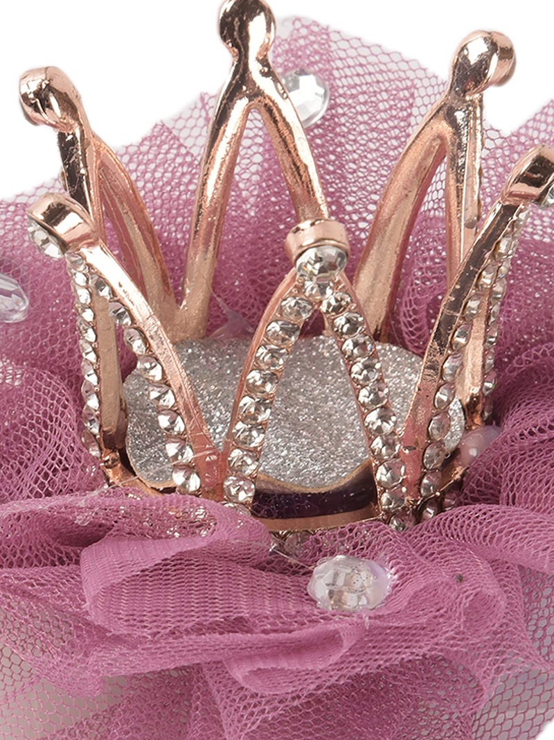 Yellow Bee Embellished Crown Hair Clips for Girls, Mauve, One Size - Image 4