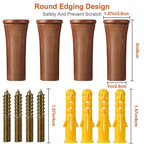 Jetec 4 Pack Wood Wall Hooks 3" Large Wooden Coat Hook Solid Walnut Hat Pegs Wall Mounted Heavy Duty Brown Towel Hangers Rustic Entryway Organizer Large Racks for Hanging Clothes Bag Potted Plants - Image 2
