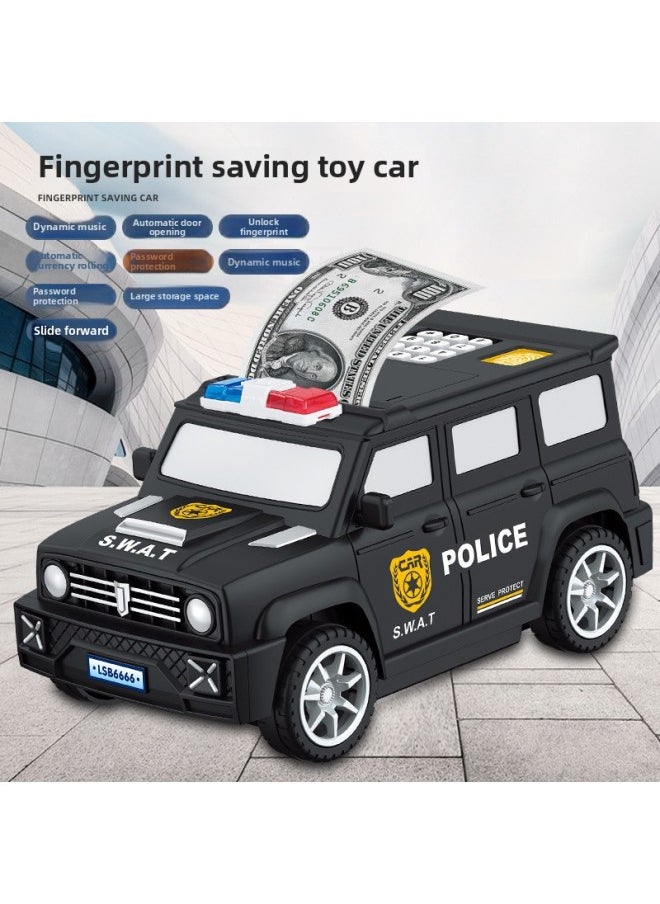 Generic Children's Creative Piggy Bank Special Police Car Automatic Roll Money Fingerprint Unlock ATM Piggy Bank Password Box Car Toys-Color:Black Police Car  - Image 5