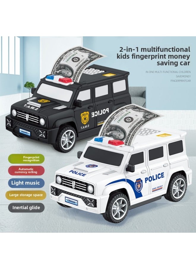 Generic Children's Creative Piggy Bank Special Police Car Automatic Roll Money Fingerprint Unlock ATM Piggy Bank Password Box Car Toys-Color:Black Police Car  - Image 3
