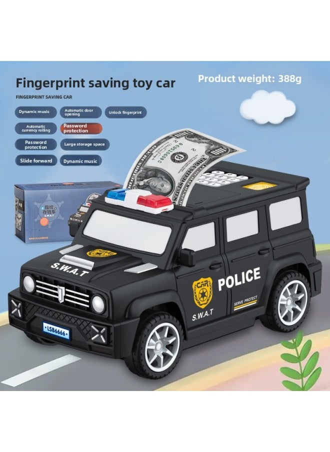 Generic Children's Creative Piggy Bank Special Police Car Automatic Roll Money Fingerprint Unlock ATM Piggy Bank Password Box Car Toys-Color:Black Police Car  - Image 1