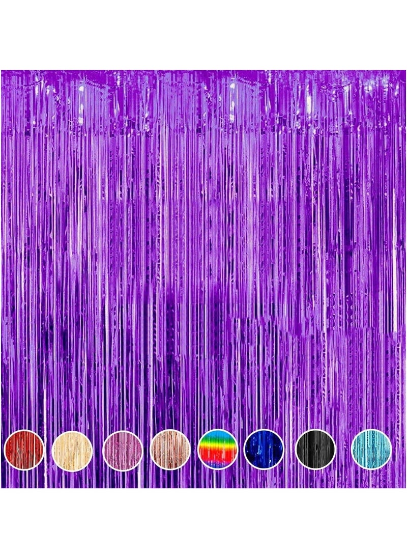 MARKQ Purple Foil Fringe Curtain | 1 x 2-meter Metallic Tinsel Streamers Party Backdrop for Halloween, Baby Shower, Wedding, Eid, Graduation, Birthday Party Decorations [Pack of 1]  - Image 1