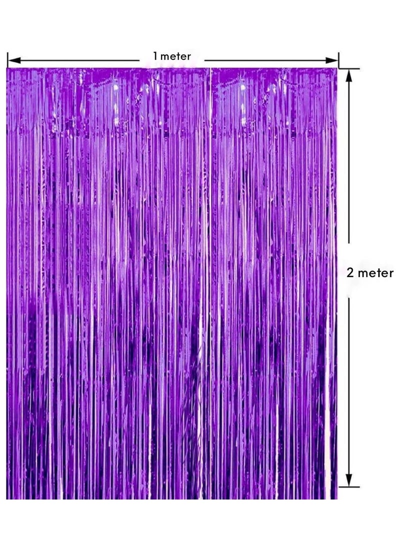 MARKQ Purple Foil Fringe Curtain | 1 x 2-meter Metallic Tinsel Streamers Party Backdrop for Halloween, Baby Shower, Wedding, Eid, Graduation, Birthday Party Decorations [Pack of 1]  - Image 2