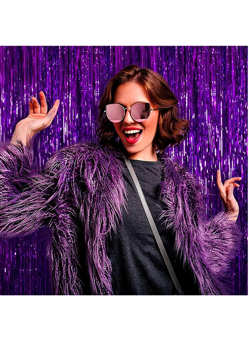 MARKQ Purple Foil Fringe Curtain | 1 x 2-meter Metallic Tinsel Streamers Party Backdrop for Halloween, Baby Shower, Wedding, Eid, Graduation, Birthday Party Decorations [Pack of 1]  - Image 3