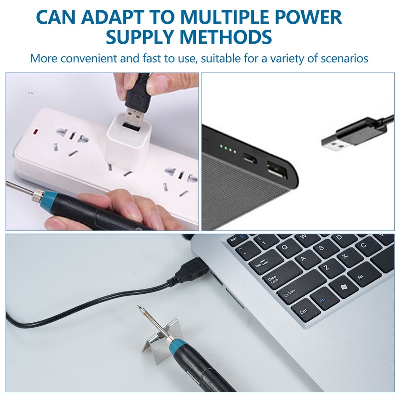 نقار لحام كهربائي محمول صغير 9 واط بتوتر 5 فولت مع مجموعة نصائح، نقار لحام USB محمول، قلم لحام USB كهربائي مع شاشة عرض LED للمشاريع الصغيرة اللحام، والأجهزة المنزلية - Image 5