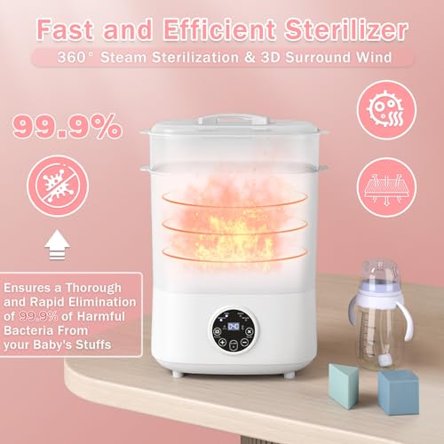 Fisca Baby Bottle Sterilizer and Dryer, 5-in-1 Large Capacity Bottle Sanitizer and Dryer, 2 Layers Compact Baby Bottle Electric Steam Sterilizer and Dryer for Baby Bottles, Pacifiers, Pump Parts - Image 3