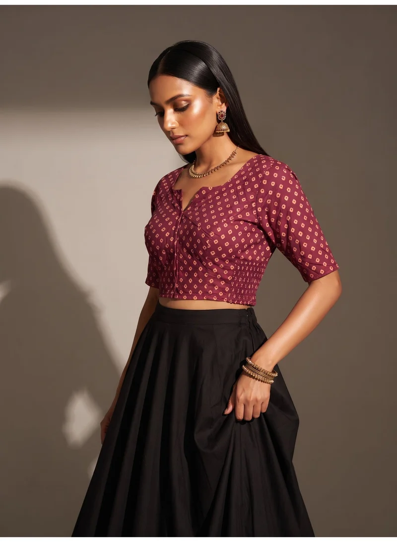 Bandhani Half Sleeve Blouse in Maroon