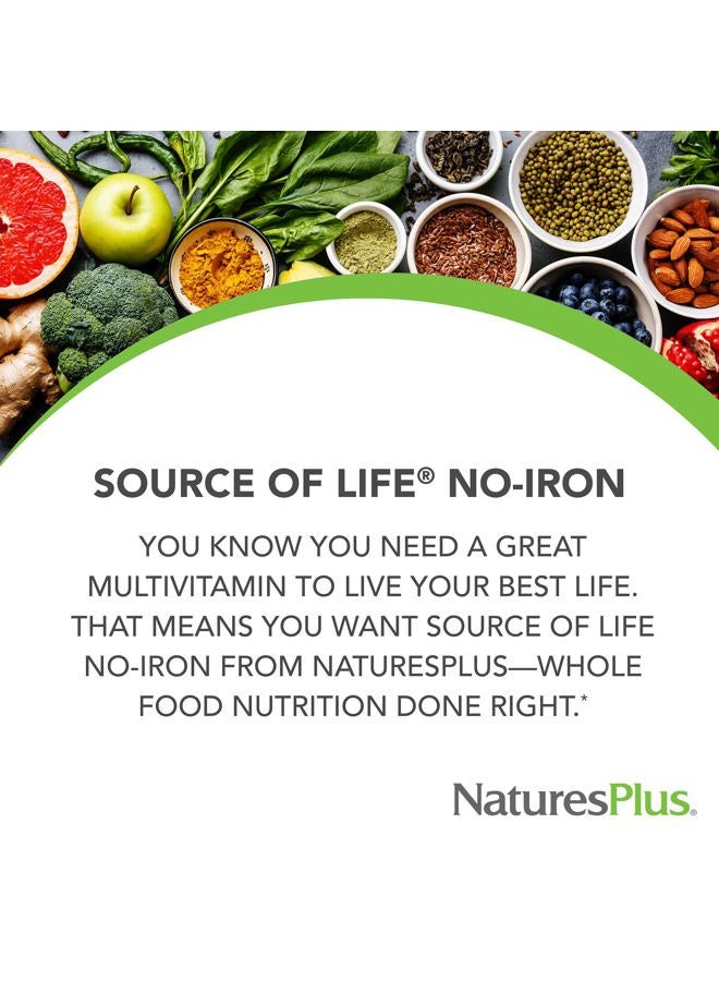 Nature's Plus ناتشرز بلس مصدر الحياة بدون حديد - 180 قرص، عبوة من 2 - مكمل متعدد الفيتامينات والمعادن - يدعم الطاقة الطبيعية والرفاهية العامة - خالي من الغلوتين، نباتي - 120 حصة إجمالية - Image 2