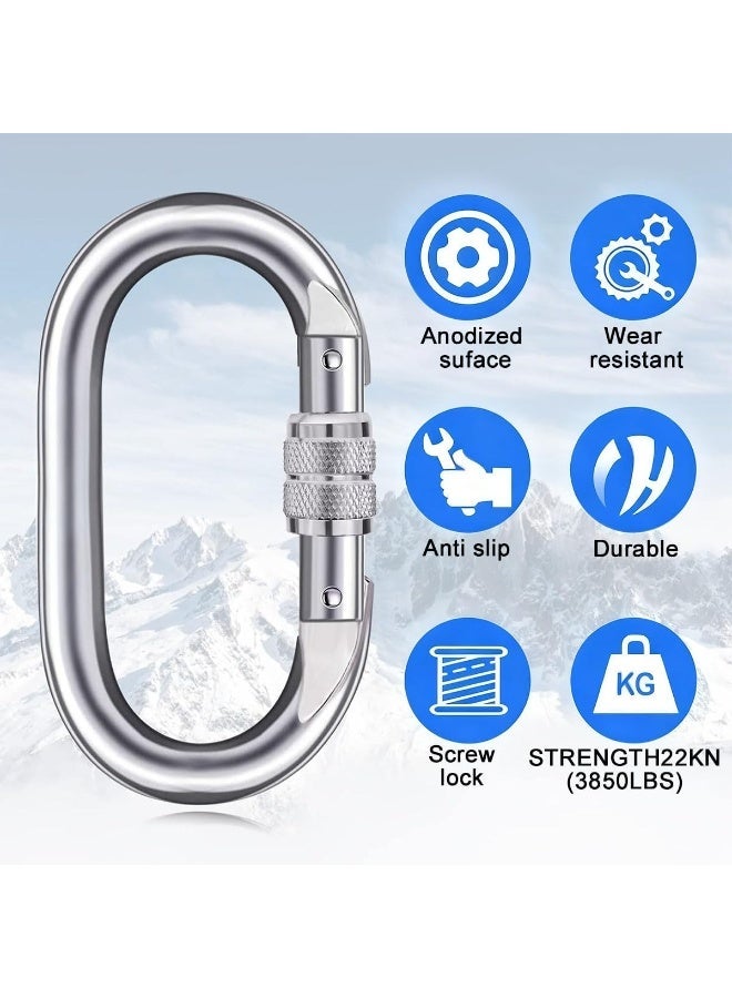 JCD 6 Pack 11cm Heavy Duty Oval Carabiner Clips with Screw Lock, Alloy Steel Galvanized Snap Hooks for Climbing, Camping, Hiking - Image 3