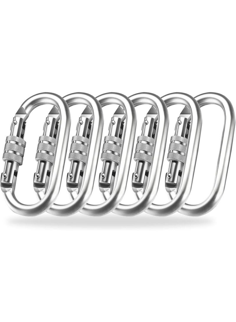JCD 6 Pack 11cm Heavy Duty Oval Carabiner Clips with Screw Lock, Alloy Steel Galvanized Snap Hooks for Climbing, Camping, Hiking - Image 1